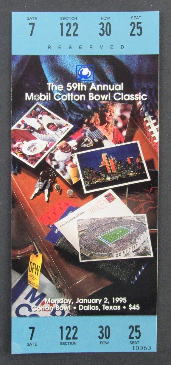 1995 Cotton Bowl Full Ticket USC Trojans vs. Texas Tech Raiders K. Johnson MVP