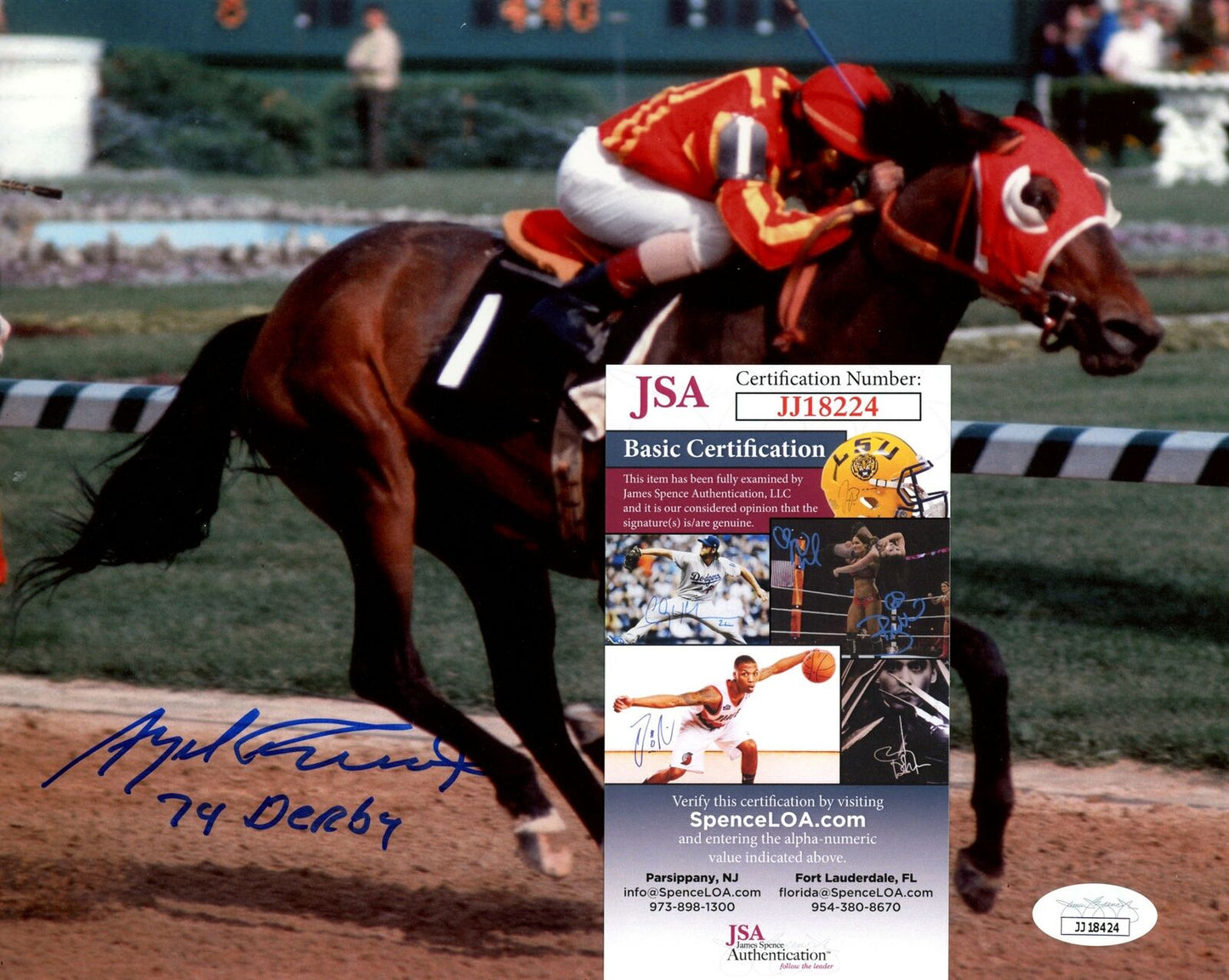 Angel Cordero Signed/Inscribed "74 Derby" 8x10 Photo JSA 154477