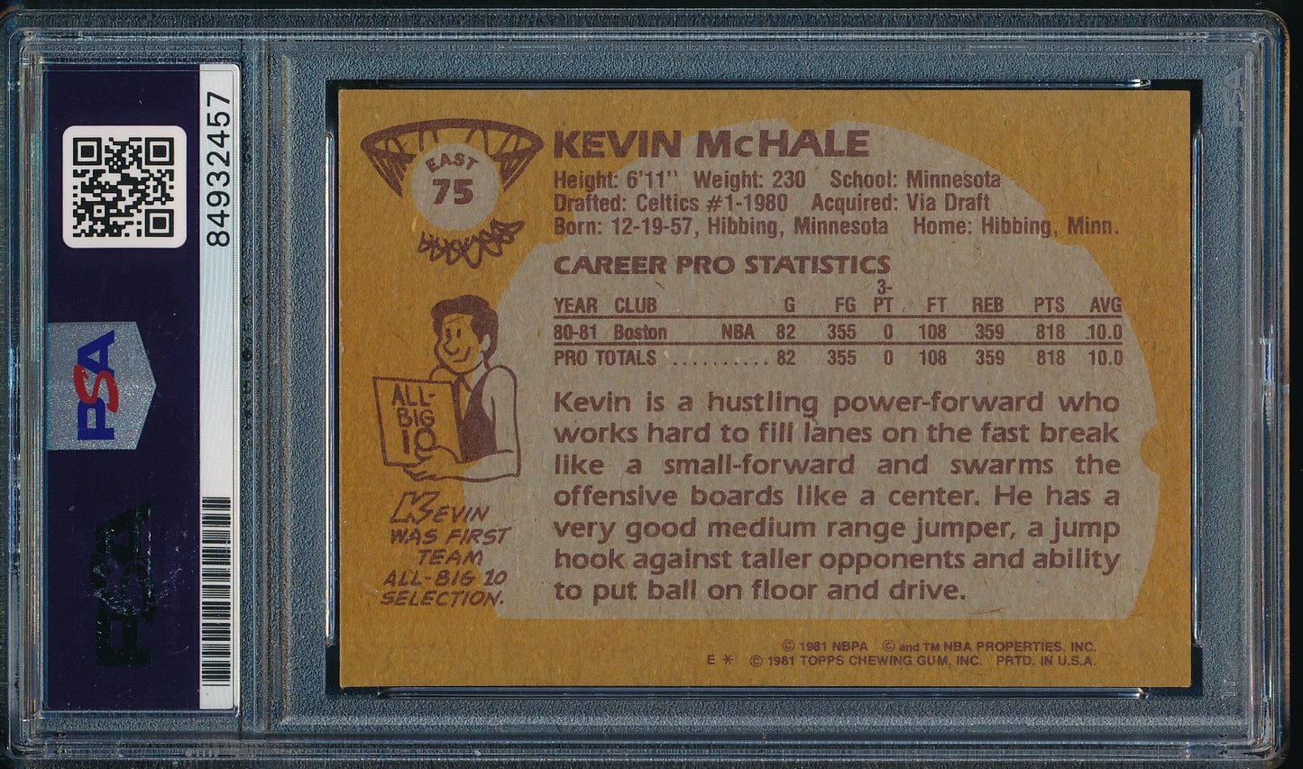 1981-82 Topps #75 Signed/Auto Kevin McHale HOF Boston Celtics PSA/DNA 179538