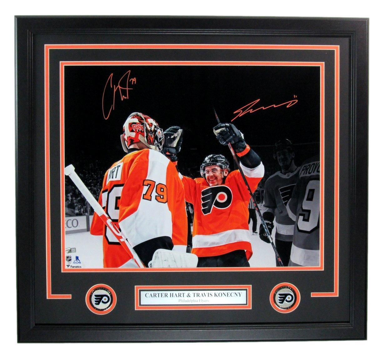 Carter Hart/Travis Konecny Dual-Autographed 16x20 Photo Flyers Framed Fanatics