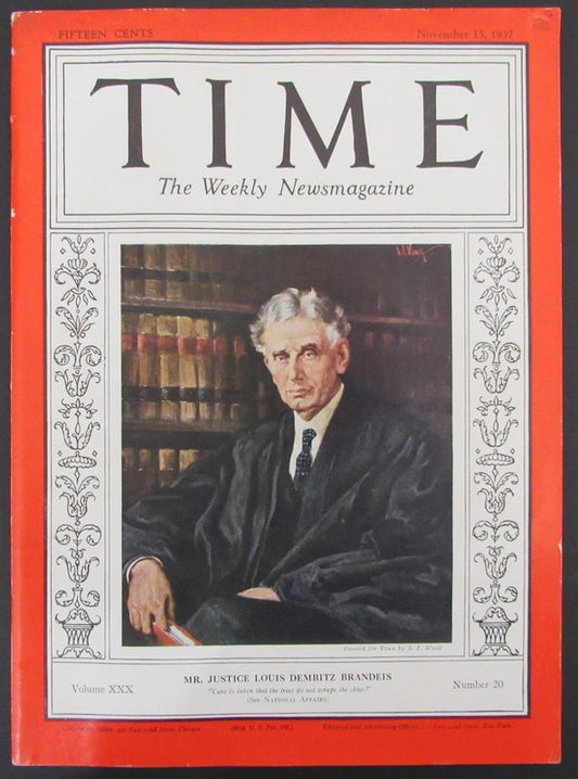 Time Magazine Vol XXX No 20 November 15, 1937 Louis Dembitz Brandeis 183291