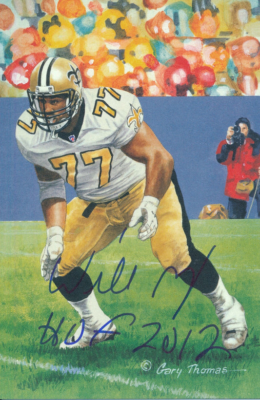 Willie Roaf Saints Signed/Inscr 2012 GLAC/Goal Line Art Postcard PSA/DNA 186323