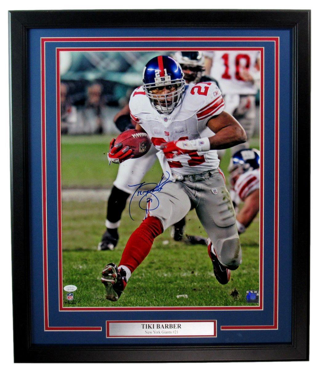 Tiki Barber Autographed 16x20 Photo New York Giants Framed JSA 180505