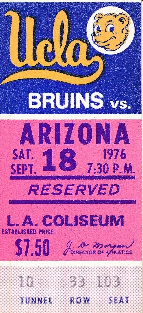 1976 UCLA Bruins vs. University of Arizona Football Game Ticket Stub 148625