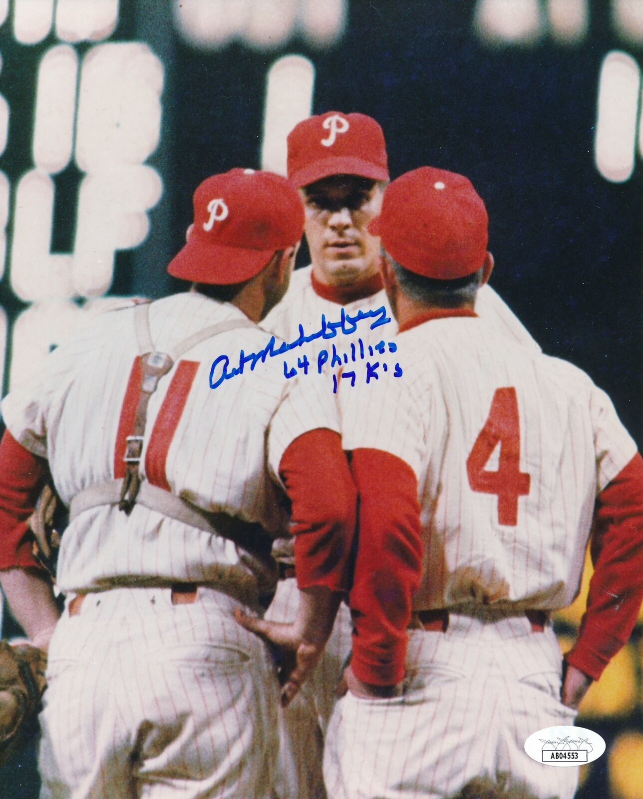 Art Mahaffey Philadelphia Phillies Signed/Inscribed 8x10 Photo JSA 167326