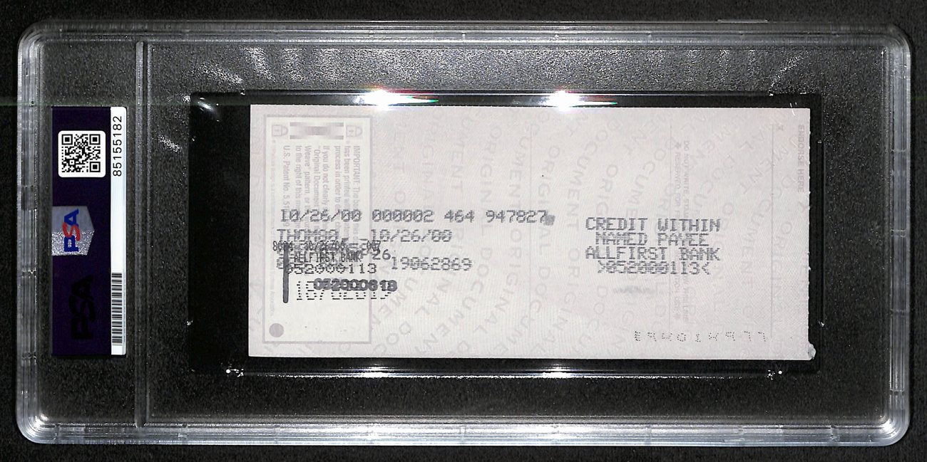 Johnny Unitas Signed 10/24/00 Check PSA/DNA MINT 9 188659