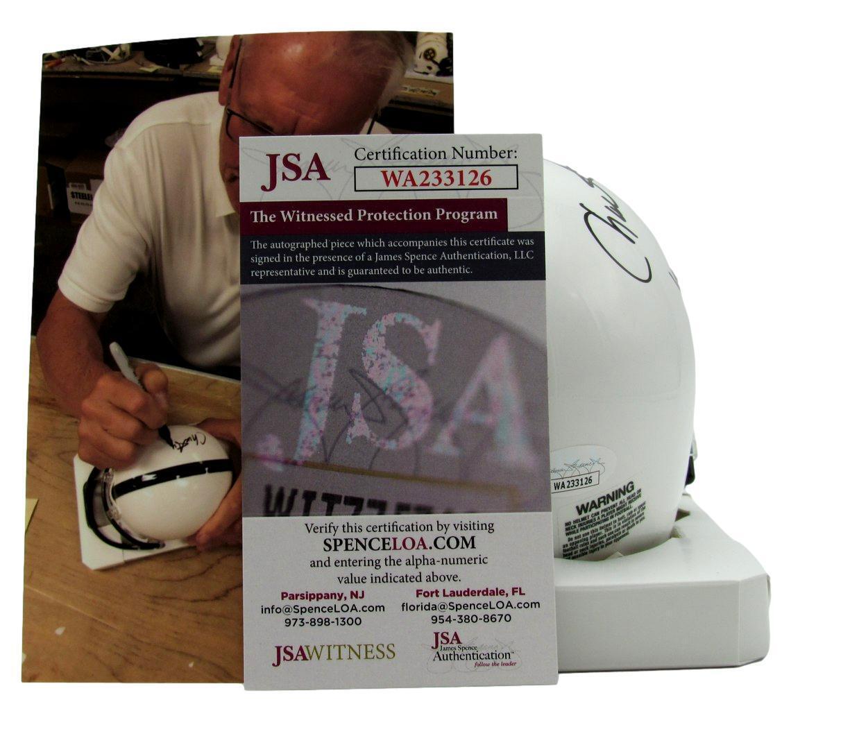 Chuck Fusina Autographed White Mini Speed Football Helmet Penn State PSU JSA