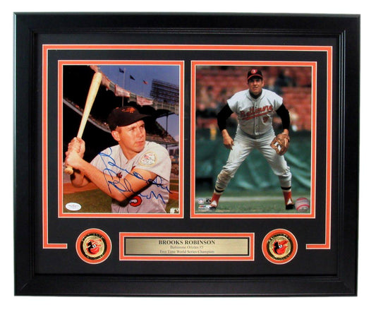 Brooks Robinson HOF Autographed 8x10 Photo Collage Orioles Framed JSA