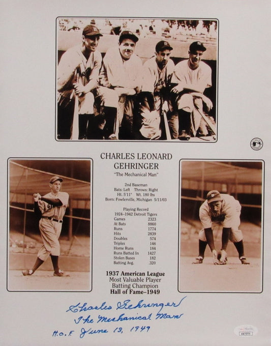 Charlie Gehringer HOF Signed/Inscr 11x14 Photo Collage Detroit Tigers 191902