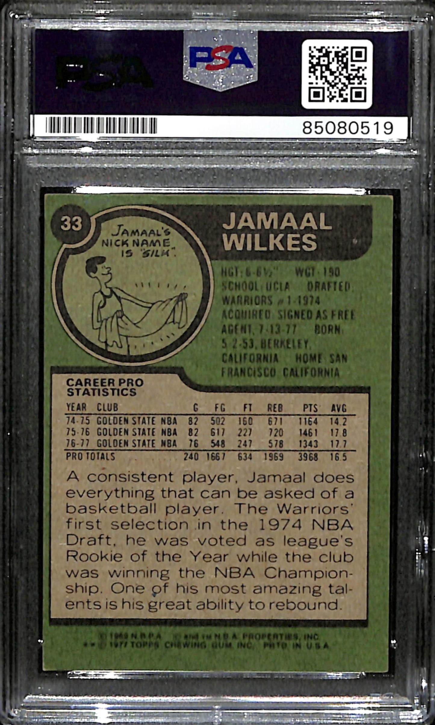 Jamaal Wilkes Signed 1977 Topps Card #33 Los Angeles Lakers PSA/DNA 185724