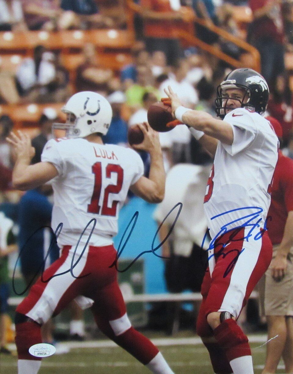 Peyton Manning HOF/Andrew Luck Dual-Autographed   11x14 Photo JSA