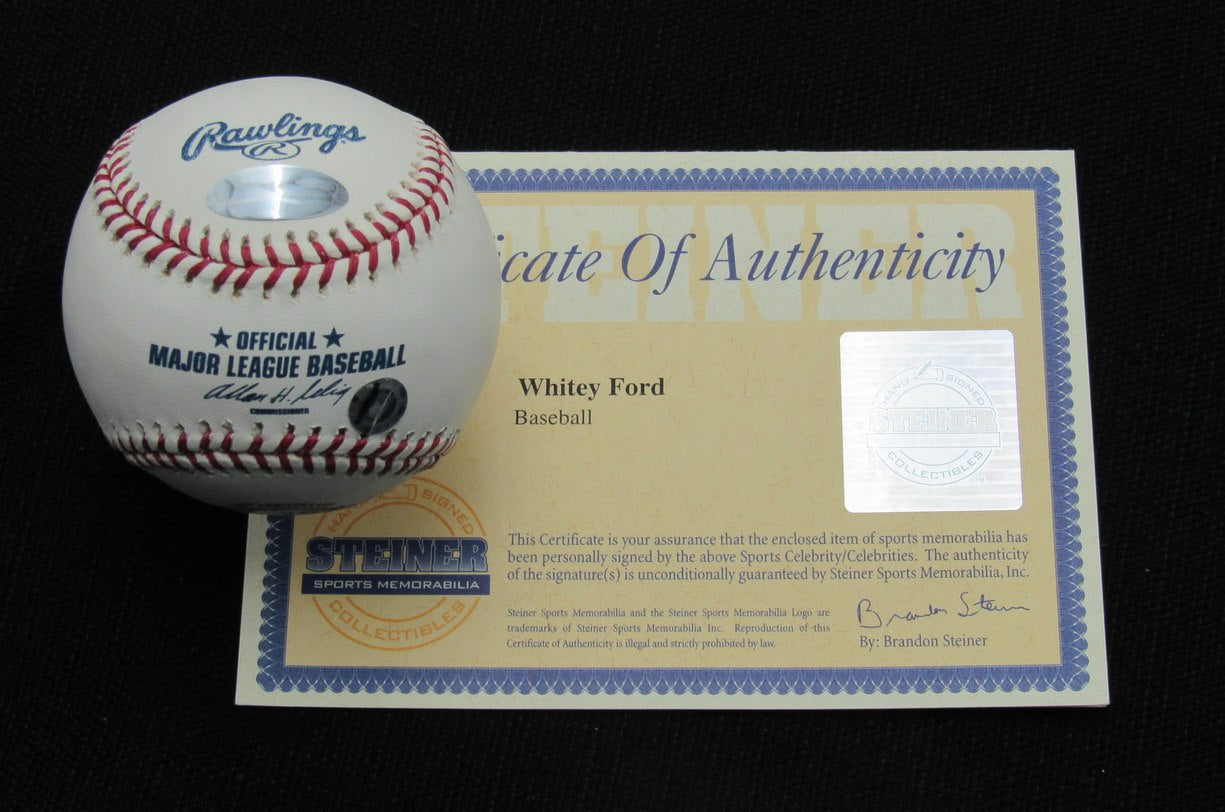 Whitey Ford Signed/Auto Yankees 100th OML Baseball STEINER Inscr 187128