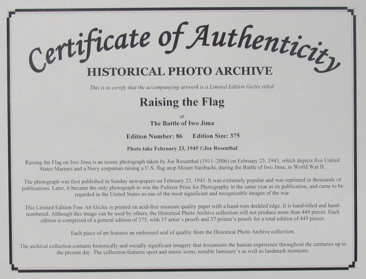 Battle of Iwo Jima "Raising the Flag" 20x24 B/W Photo Framed 190769
