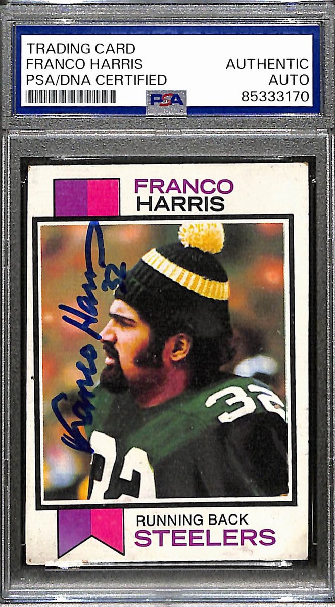 Franco Harris HOF Signed/Auto 1973 Topps Rookie Card #89 Steelers PSA/DNA 190930