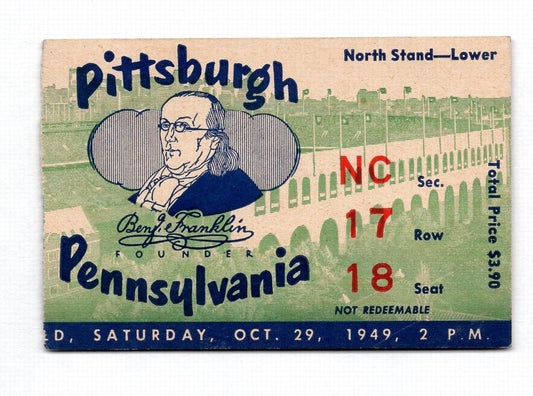 1949 Univ. of Penn vs. Pitt Football Ticket Stub at Franklin Field  129650