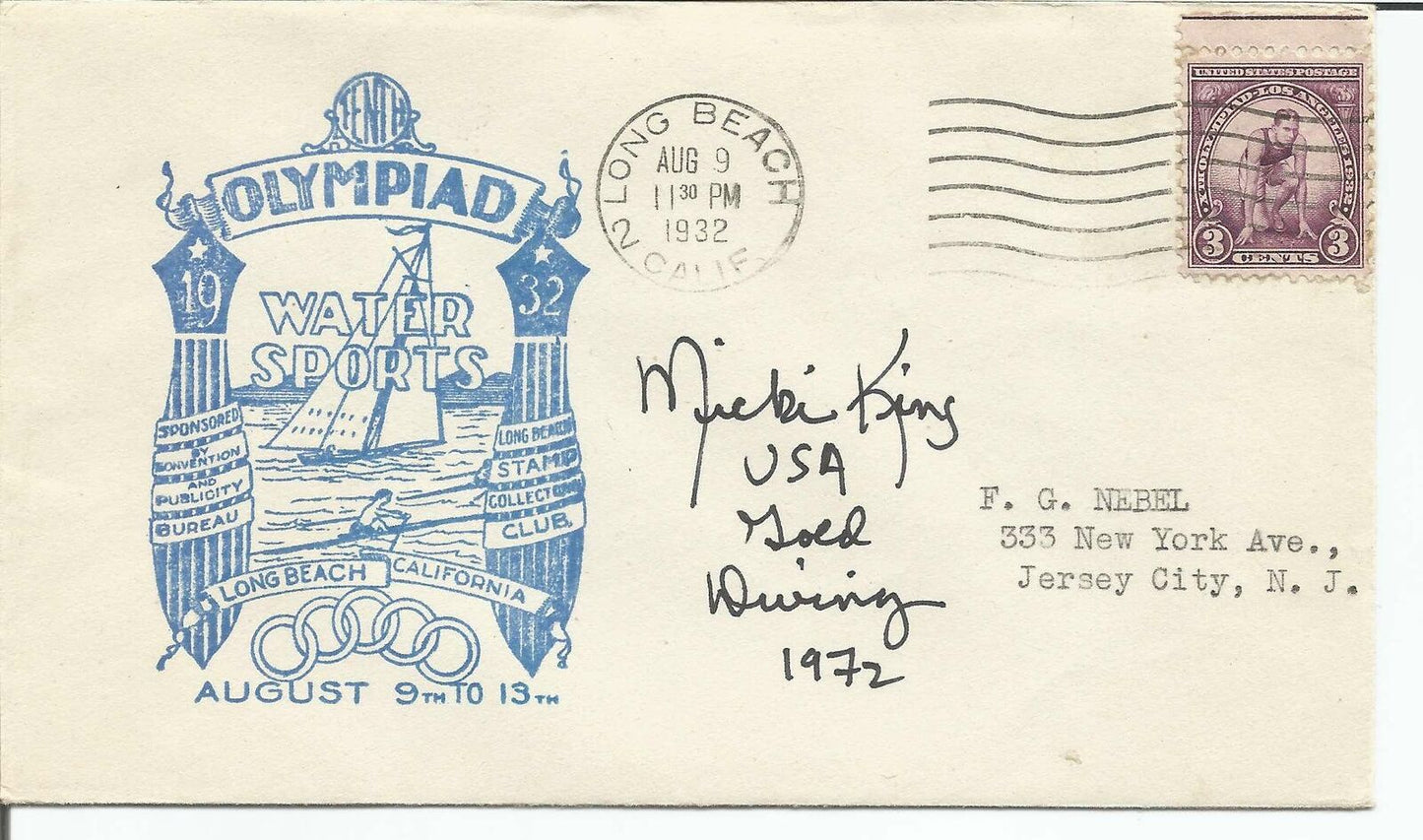 Micki King Olympic Diver Signed/Autographed 1932 FDC First Day Cover JSA 151057