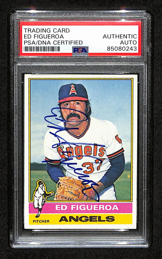 Ed Figueroa Signed 1976 Topps Card #27 California Angels PSA/DNA 184442