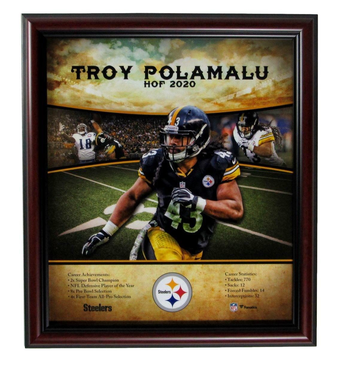 Troy Polamalu HOF Steelers Unsigned 12x15 Stats Lithograph Print Framed 165236