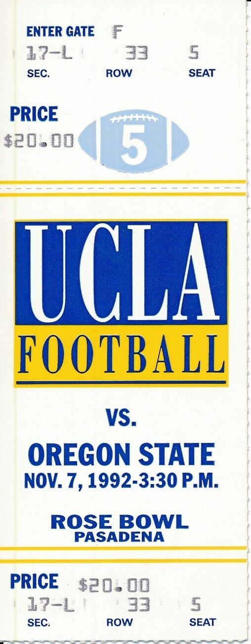 1992 UCLA Bruins vs. Oregon State Football Game Full Ticket 148682