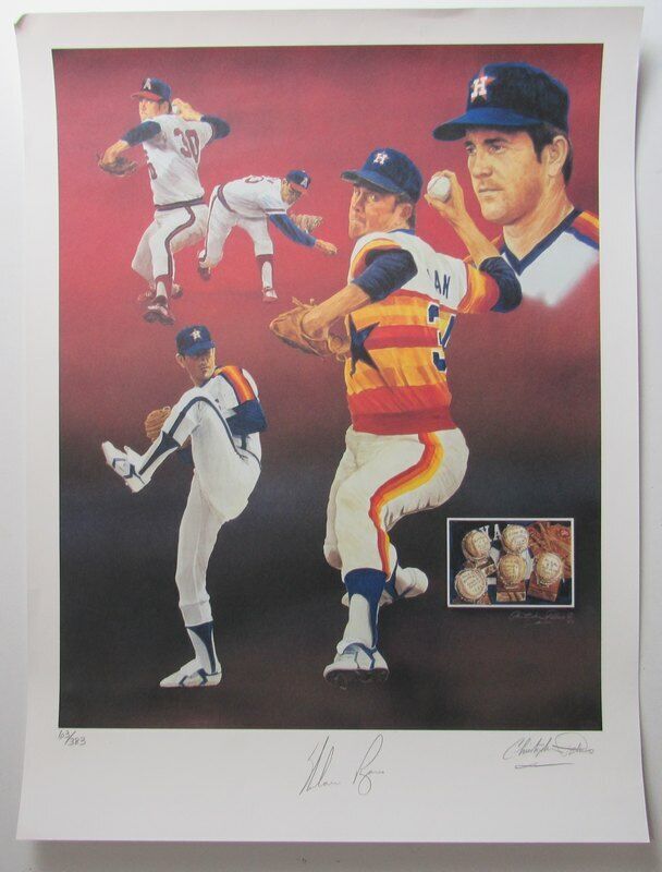 Nolan Ryan Astros Signed The Express 18x24 Paluso Lithograph Print JSA 140954