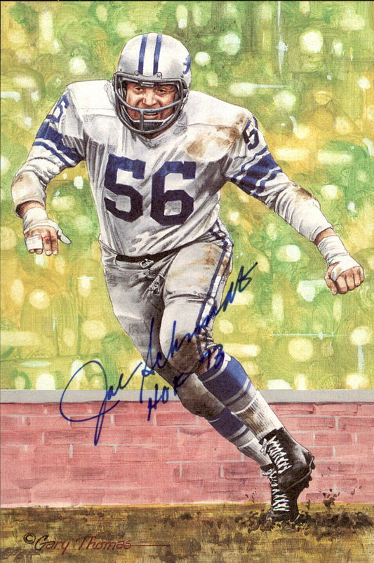 Joe Schmidt HOF Autographed Goal Line Art GLAC Postcard Detroit Lions JSA