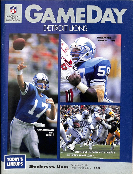 1986 Pittsburgh Steelers vs. Detroit Lions 12/7/86 Football Game Program 180232