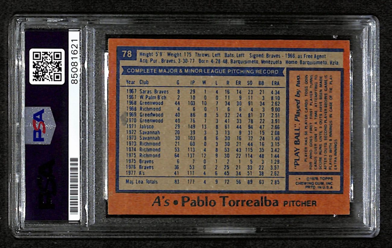 Pablo Torrealba Signed 1978 Topps Card #78 Oakland A's PSA/DNA 184574