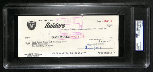 Al Davis HOF Signed/Autographed 8.5x3.5 Bank Check Raiders PSA/DNA 193240