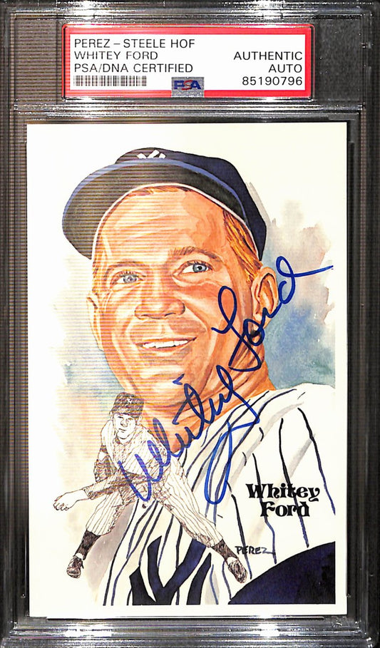 Whitey Ford HOF Signed 1981 Perez Steele Postcard NY Yankees PSA/DNA 187410