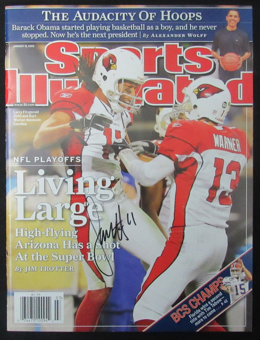 Larry Fitzgerald Signed 2009 Sports Illustrated Magazine NO LABEL JSA 190775