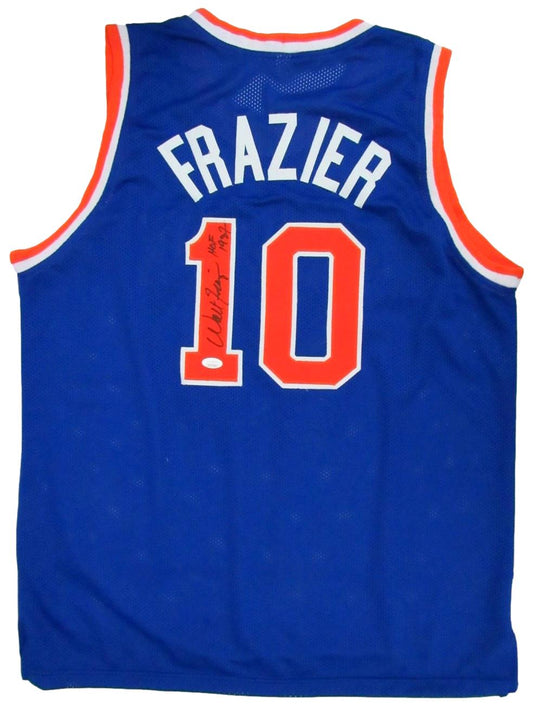 Walt Frazier HOF Signed/Inscr Knicks Blue Custom Basketball Jersey JSA 159478