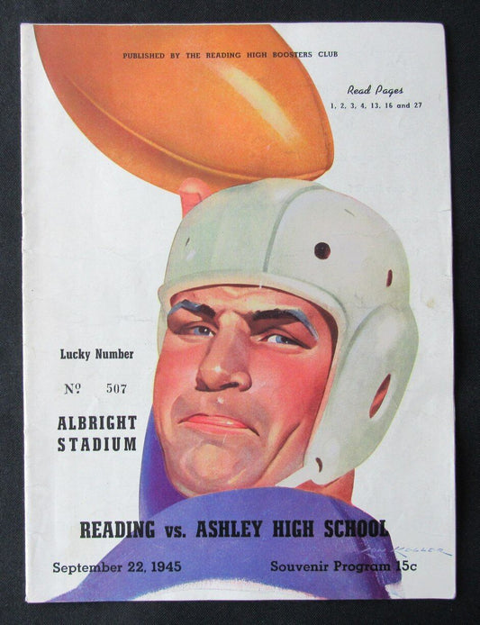 1945 Reading vs. Ashley High School Football Game Program 09/22