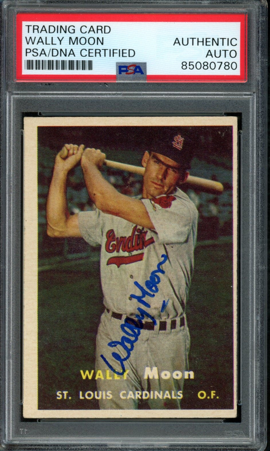 Wally Moon Signed 1957 Topps Card #65 St. Louis Cardinals PSA/DNA 184175