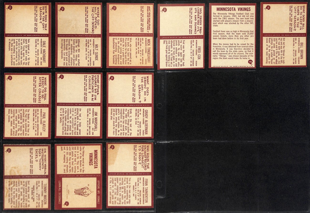 1967 Philadelphia Football Vikings Complete Team Set (12/12) Cards 189257