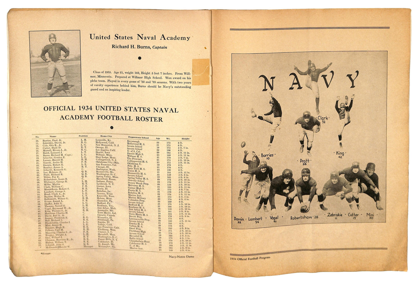 11/10/1934 Navy vs. Notre Dame College Program 185787