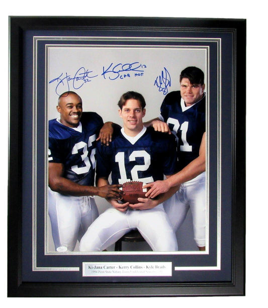 Ki-Jana Carter/Kerry Collins/Kyle Brady Signed 16x20 Photo 1994 PSU Framed JSA