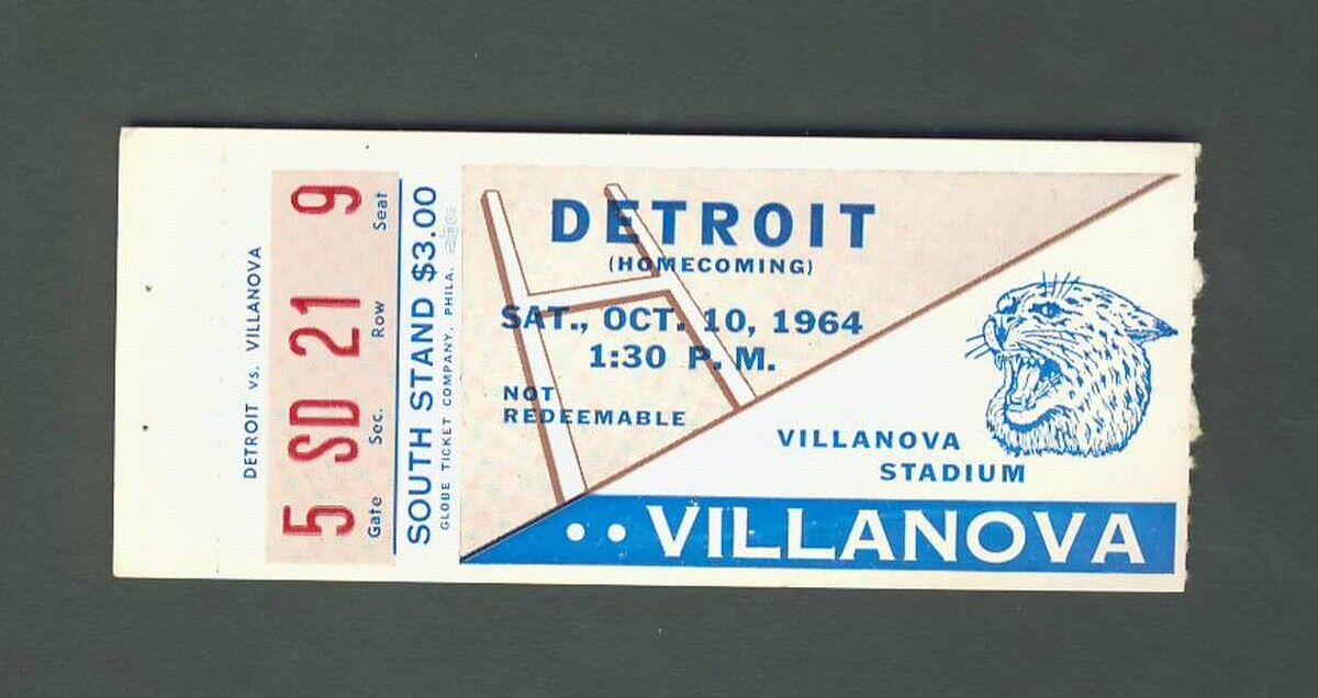 Detroit vs Villanova Ticket Stub 10-10-1964 142222