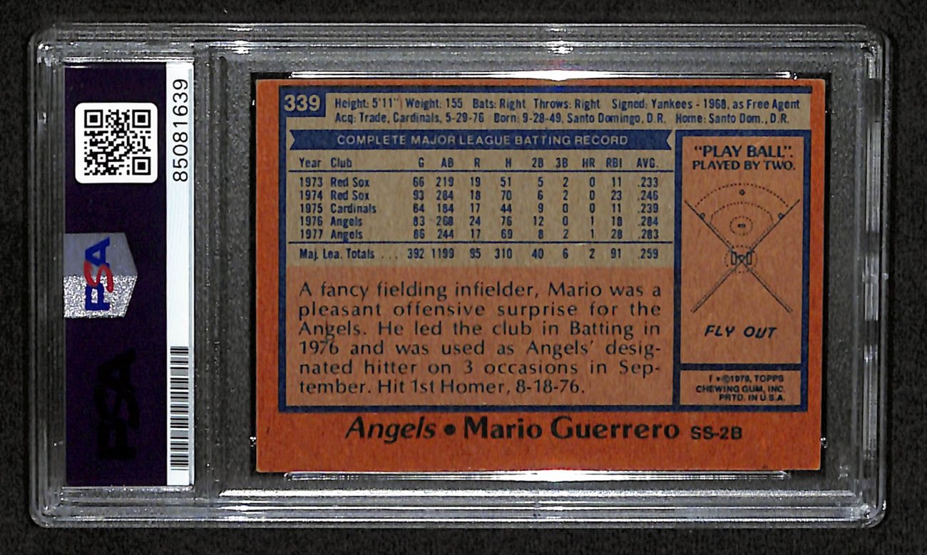 Mario Guerrero Signed 1978 Topps Card #339 California Angels PSA/DNA 184538