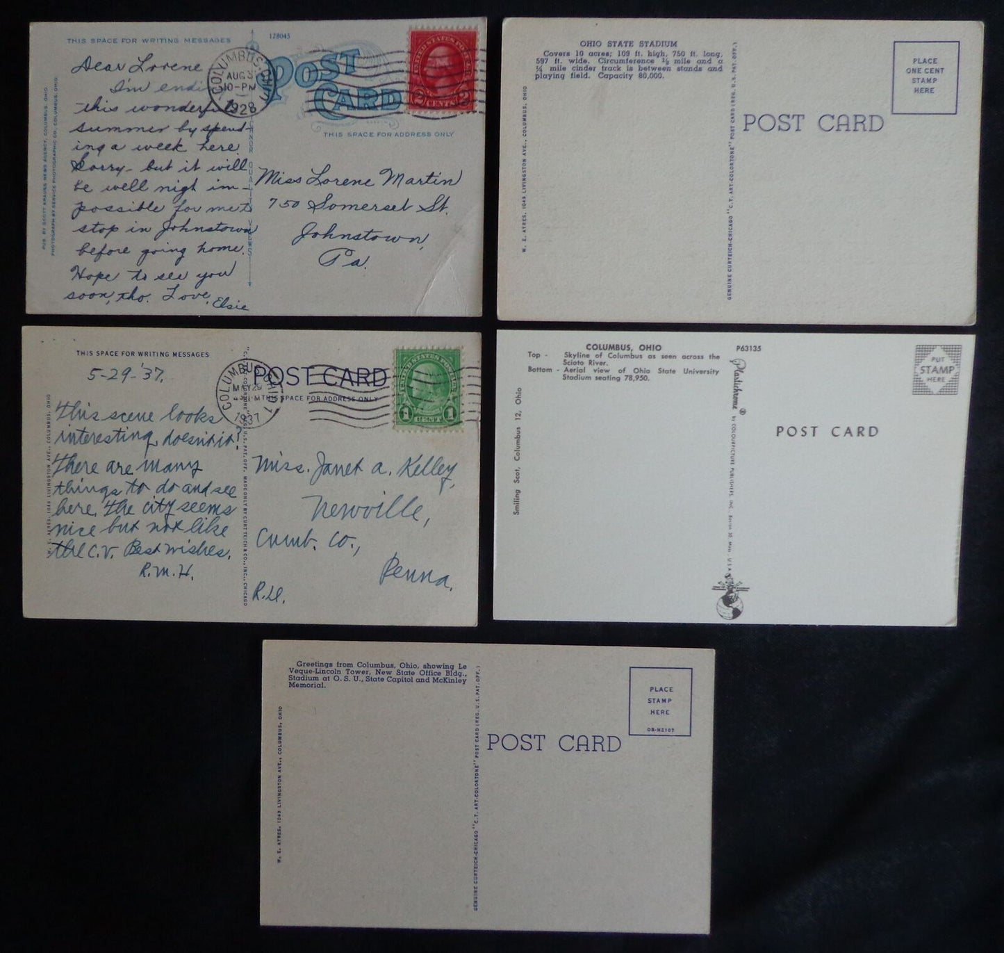Lot of (5) 1930's Postcards Ohio State University Stadium Columbus, OH 176179