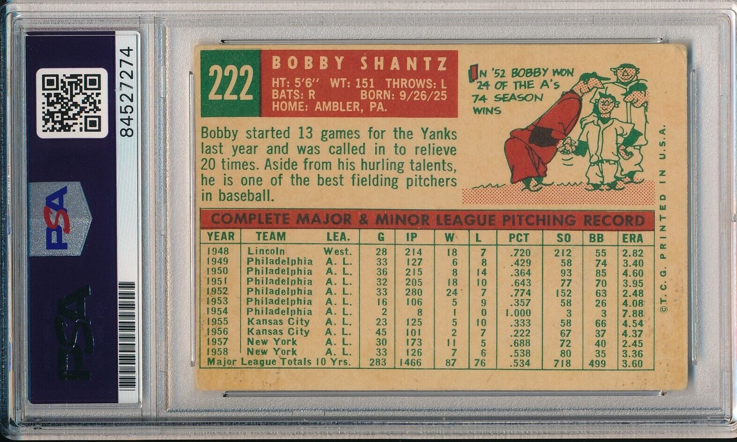 Bobby Shantz Yankees Signed/Autographed 1959 TOPPS Card #222 PSA/DNA 166543