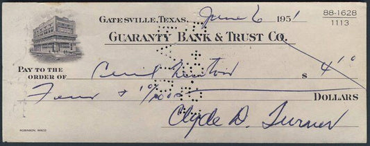 Clyde Turner (d. 1998) Bears HOF Signed/Autographed Check 121465