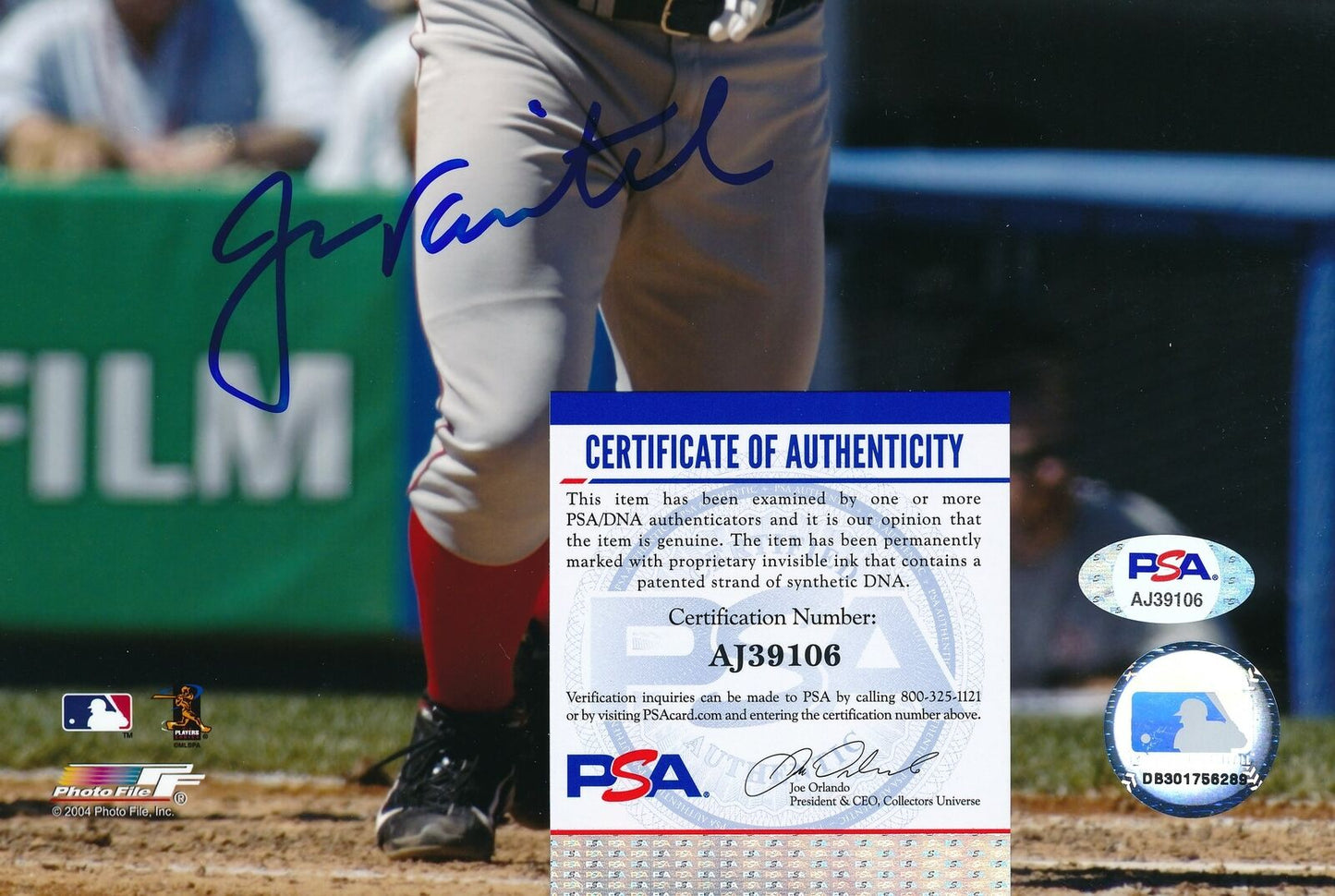 Jason Varitek Boston Red Sox Signed/Autographed 8x10 Photo PSA/DNA 164295