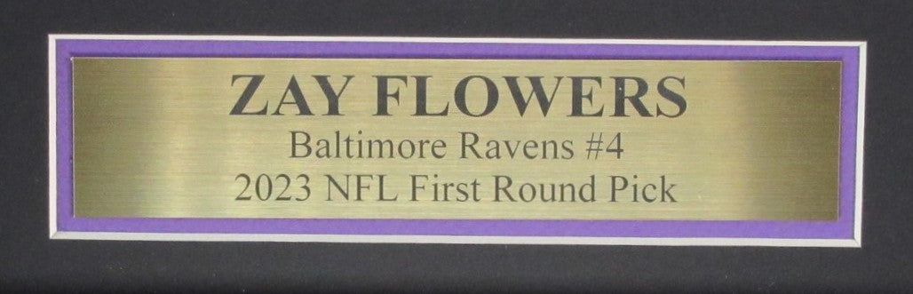 Zay Flowers Autographed Purple Football Jersey Ravens Framed Beckett 186184