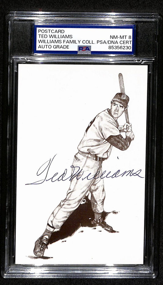 Ted Williams HOF Signed/Auto 5.5x3.5 Postcard Red Sox PSA/DNA NM-MT 8 193209