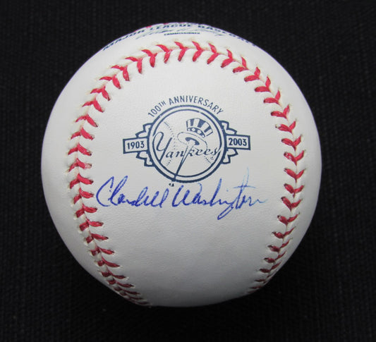 Claudell Washington Signed/Auto Yankees 100th OML Baseball JSA  186786