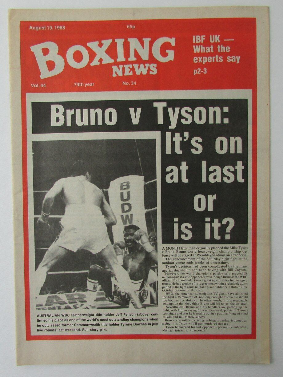 August 19, 1988 Boxing News Magazine Mike Tyson vs. Frank Bruno