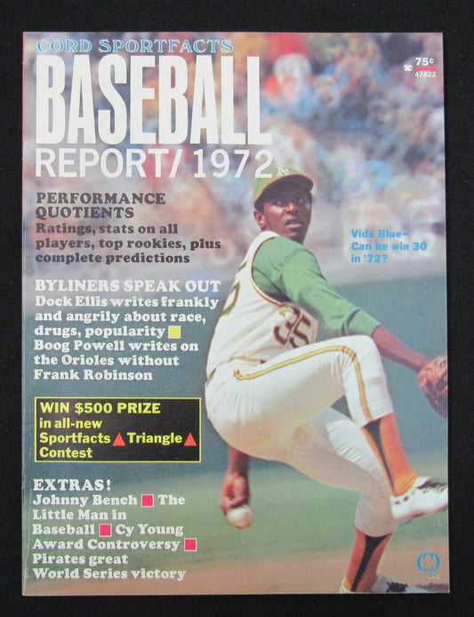 1972 Cord Sportfacts Baseball Report Magazine Vida Blue Oakland A's Cover 185552