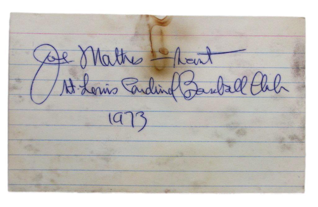 Joe Mathes 1912 Philadelphia A's Autographed/Signed 3x5 Index Card