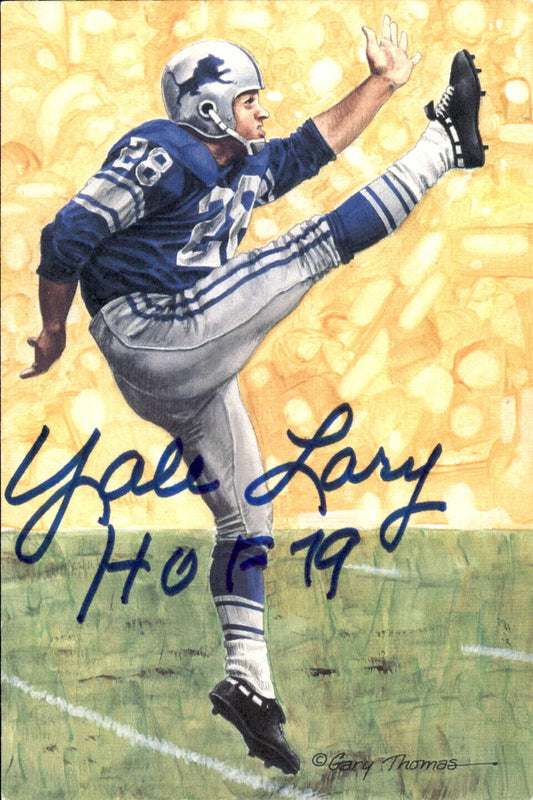 Yale Lary HOF Autographed Goal Line Art GLAC Postcard Detroit Lions JSA