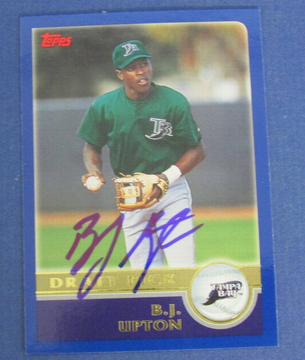 BJ Upton Rays Braves Autographed/Signed 2003 Topps Draft Pick Baseball Card #665